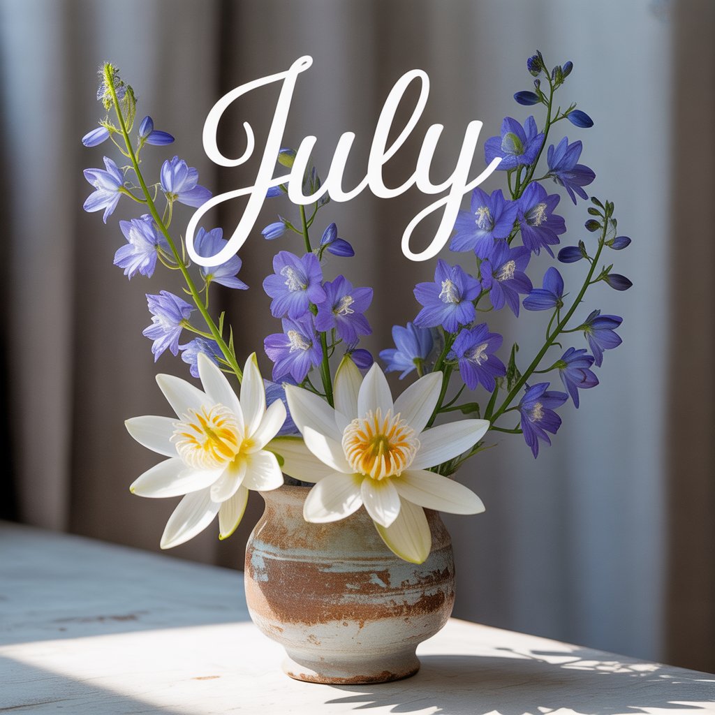 July – Larkspur & Water Lily